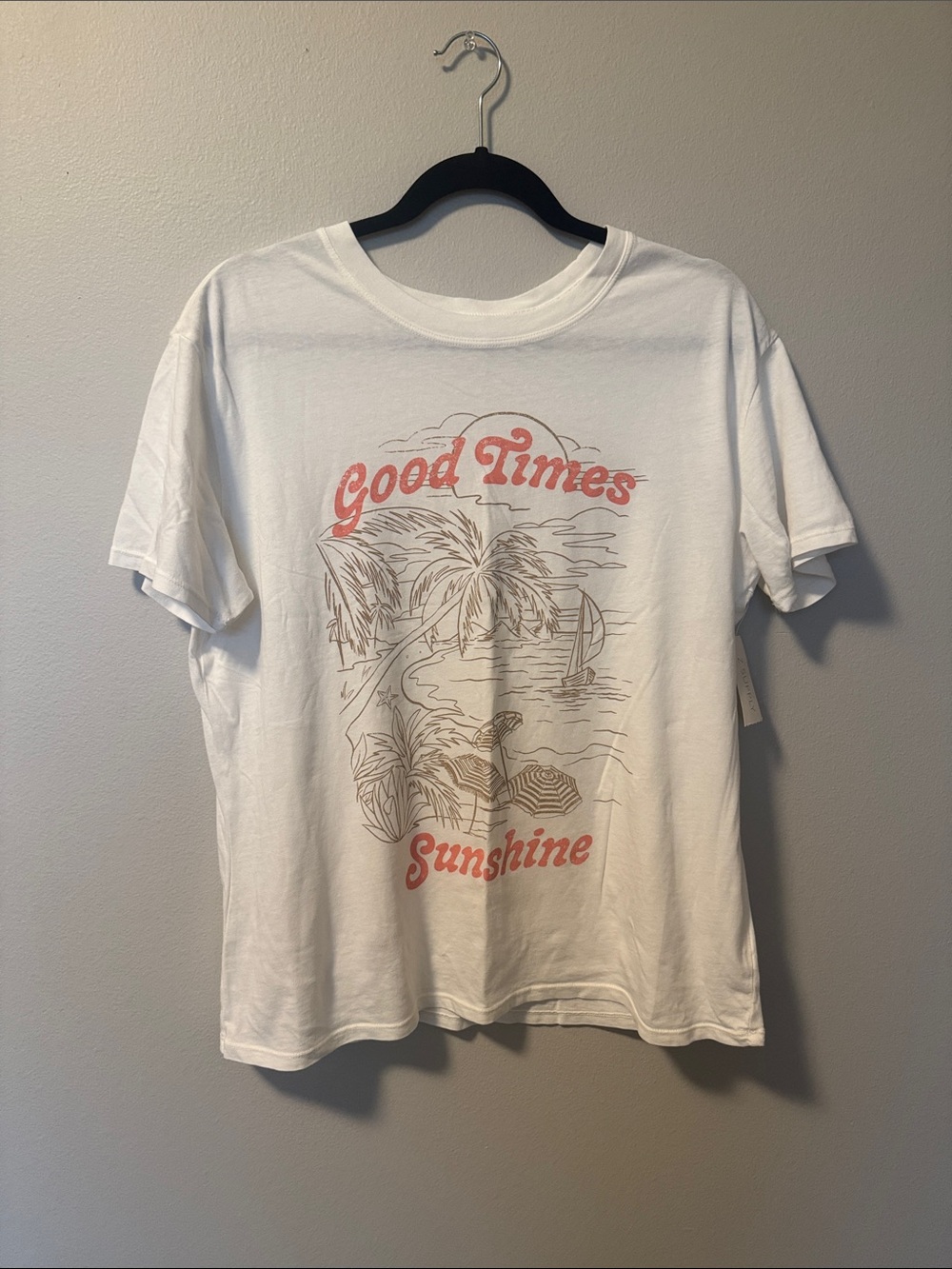 NWT Z Supply White Graphic Tee with Coral/Tan